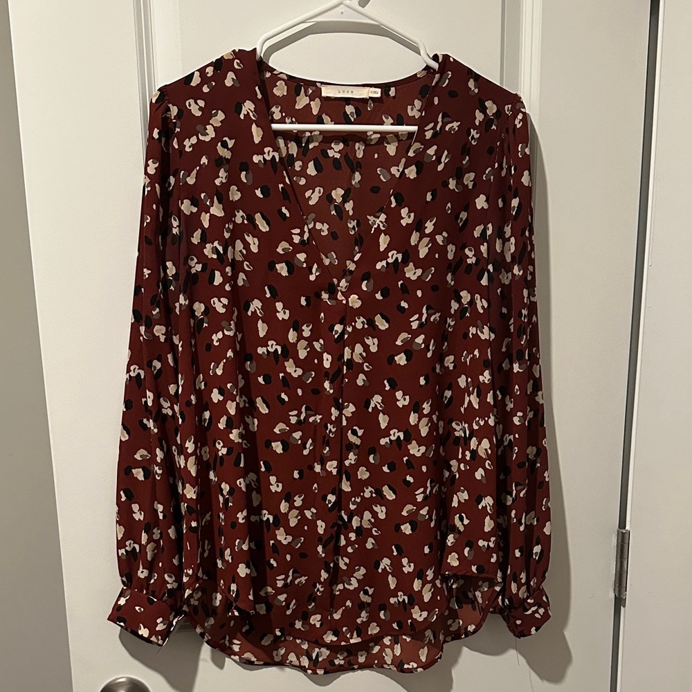 Lush Burgundy Floral Print Blouse